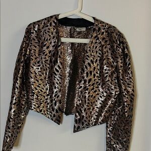 Vintage Gold Metallic Leaf Cropped Jacket